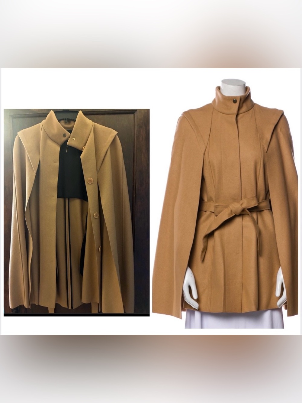 NWOT Maje NYC Wool Luxury Cape in Camel Lined with Waist Tie Size 4-6 (Small) - Picture 2 of 15
